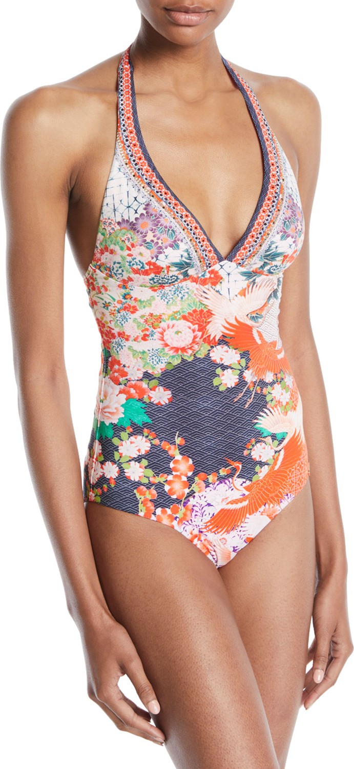 Camilla Floral-Print Halter One-Piece Swimsuit