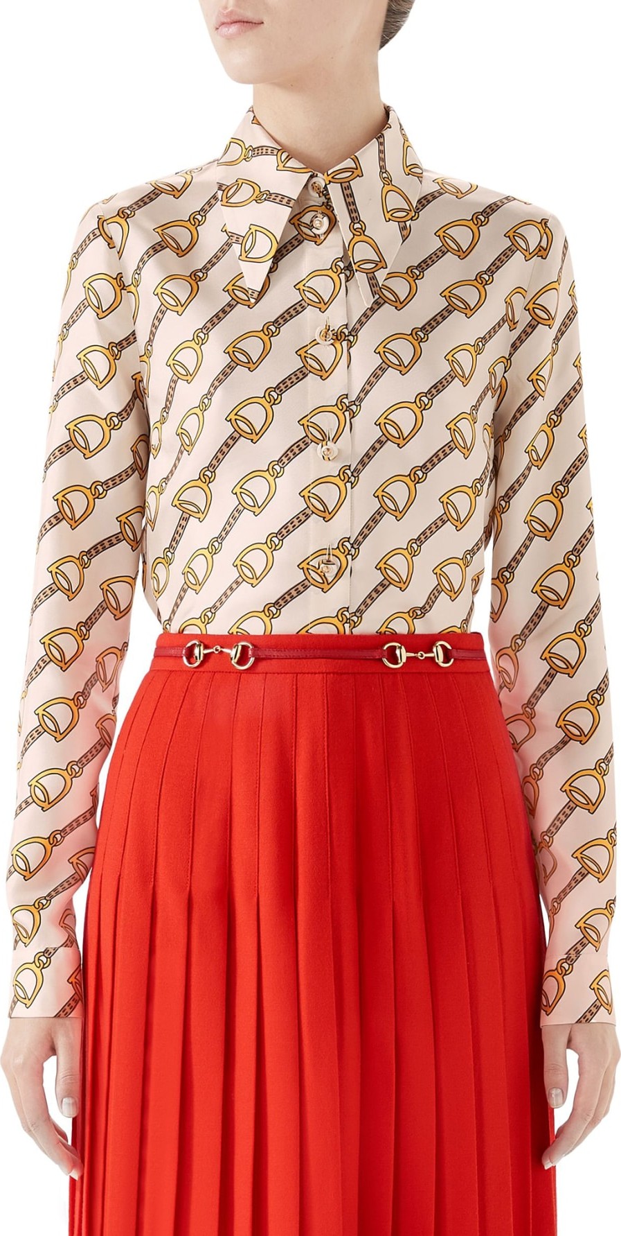 Gucci Stirrups Print Silk Twill Blouse