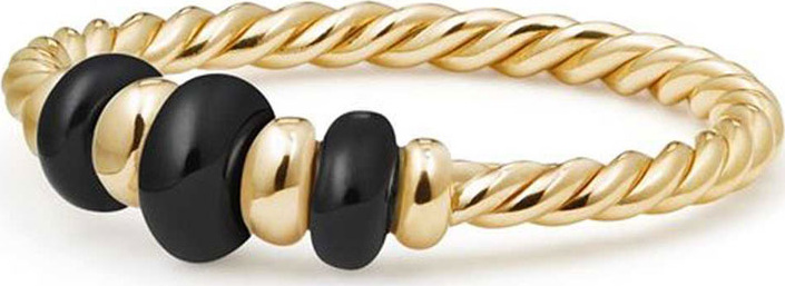 David Yurman 18k Gold Rio Rondelle Ring in Black Onyx, Size 7