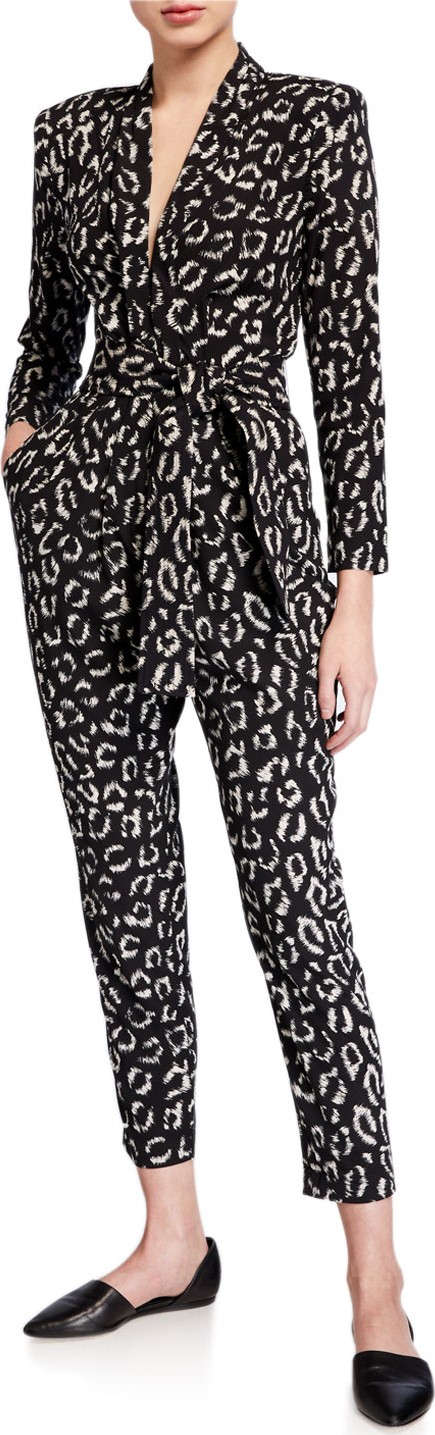 A.L.C. Kieran Printed Long-Sleeve Belted Jumpsuit