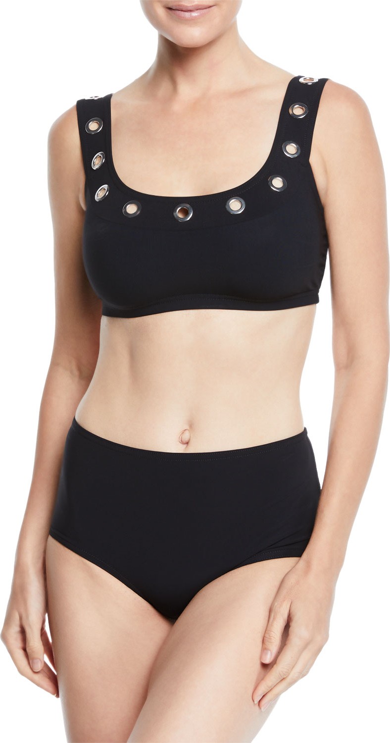Karla Colletto Vivian Scoop-Neck Bikini Swim Top w/ Grommet Trim