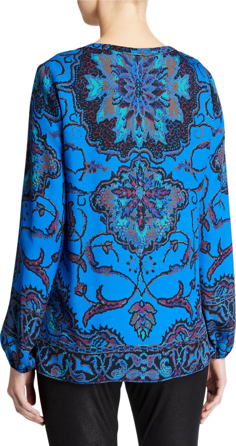 KOBI HALPERIN Jayden Printed Long-Sleeve Silk Keyhole Blouse
