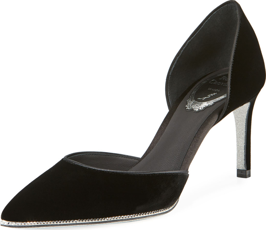 Rene Caovilla Velvet Pump with Crystal Trim