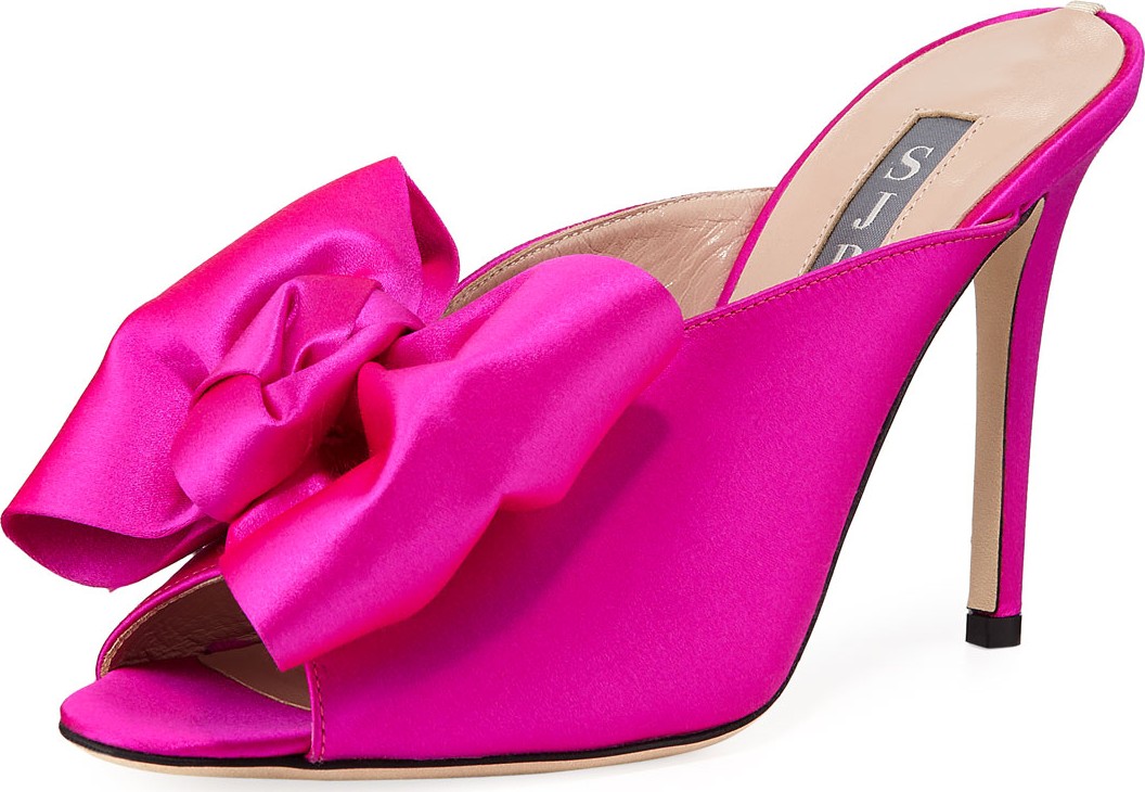 SJP by Sarah Jessica Parker Vesper Satin Peep-Toe Mules with Bow