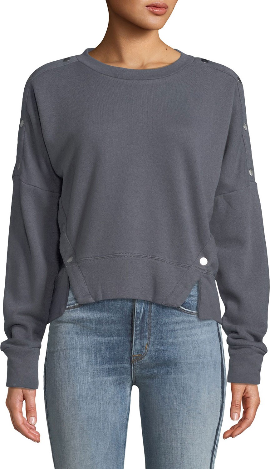 Hudson Snap Cotton Crewneck Pullover Sweater