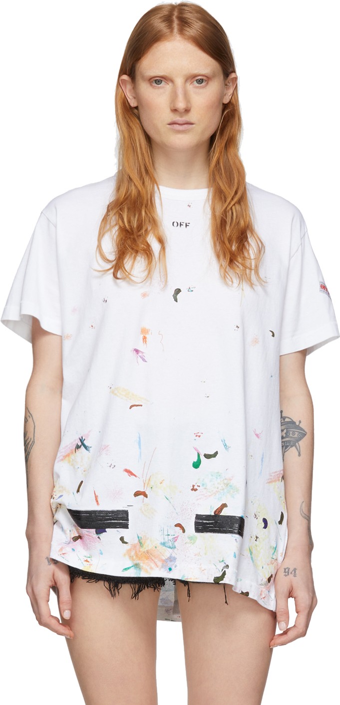 Off White SSENSE Exclusive White & Multicolor Paint Splatter T-Shirt