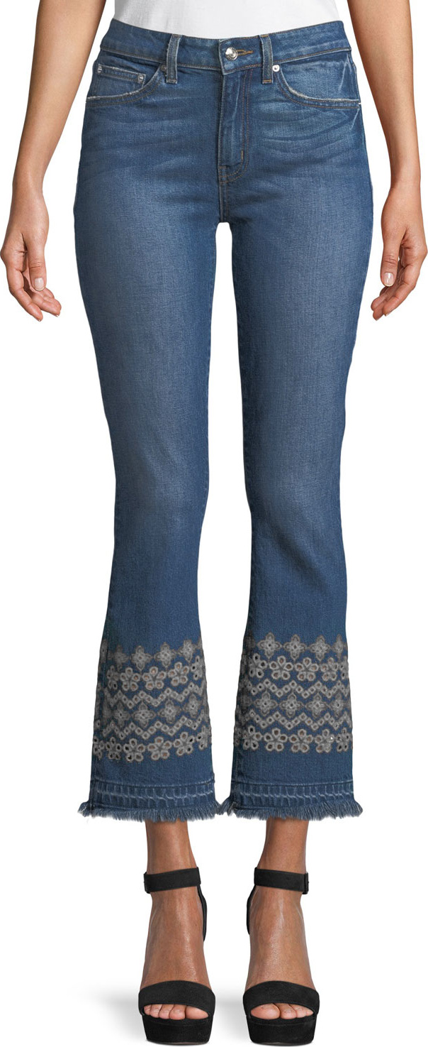 Derek Lam 10 Crosby Jane Mid-Rise Flip-Flop Flare Jeans w/ Eyelet Embroidery