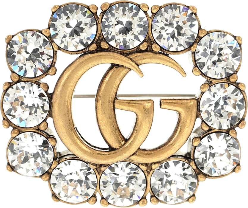 Gucci Double G crystal-embellished brooch