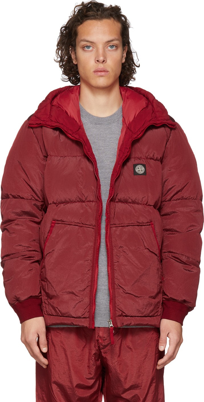 Stone Island SSENSE Exclusive Red Down Hooded Puffer Jacket