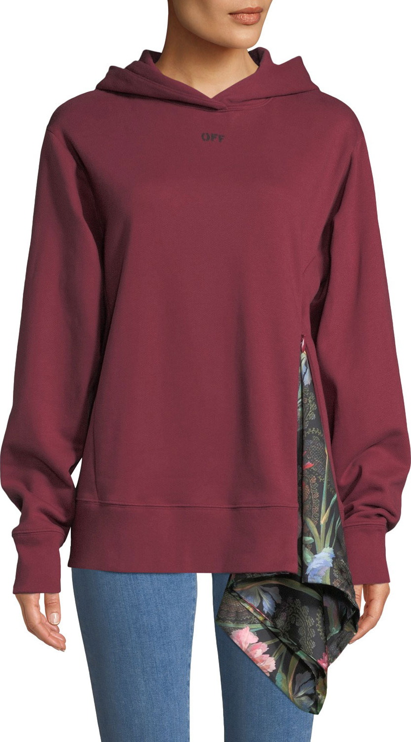 Off White Floral-Print Drape Hooded Sweatshirt