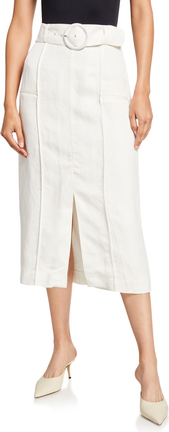 Sir Inez Belted Linen Midi Skirt