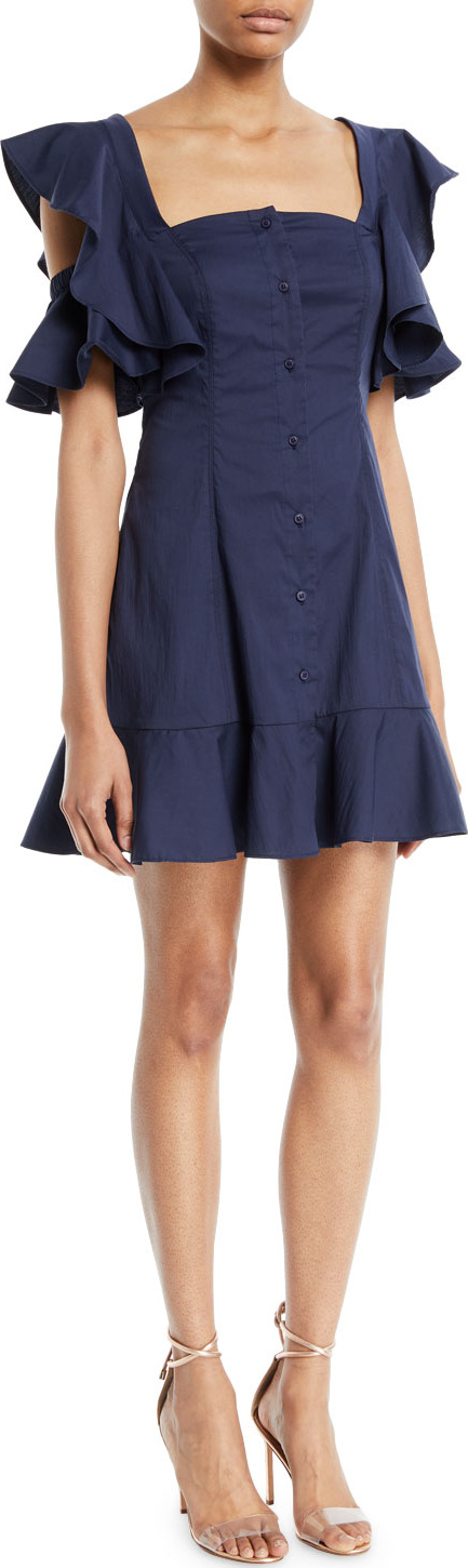 KENDALL + KYLIE Ruffle-Sleeve Button-Up Mini Dress