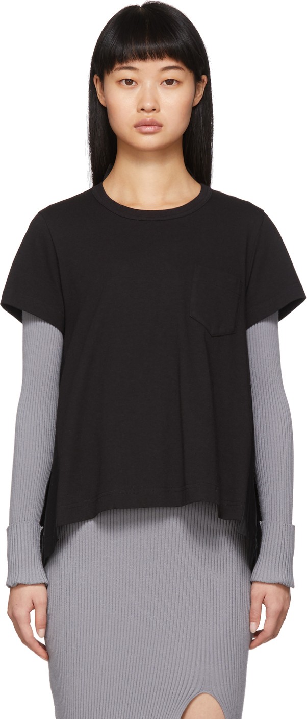 Sacai Black Poplin Drape T-Shirt