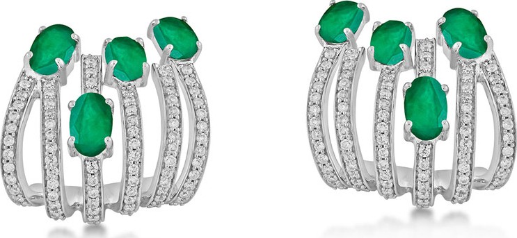 Hueb Spectrum 18k White Gold Emerald & Diamond Earrings