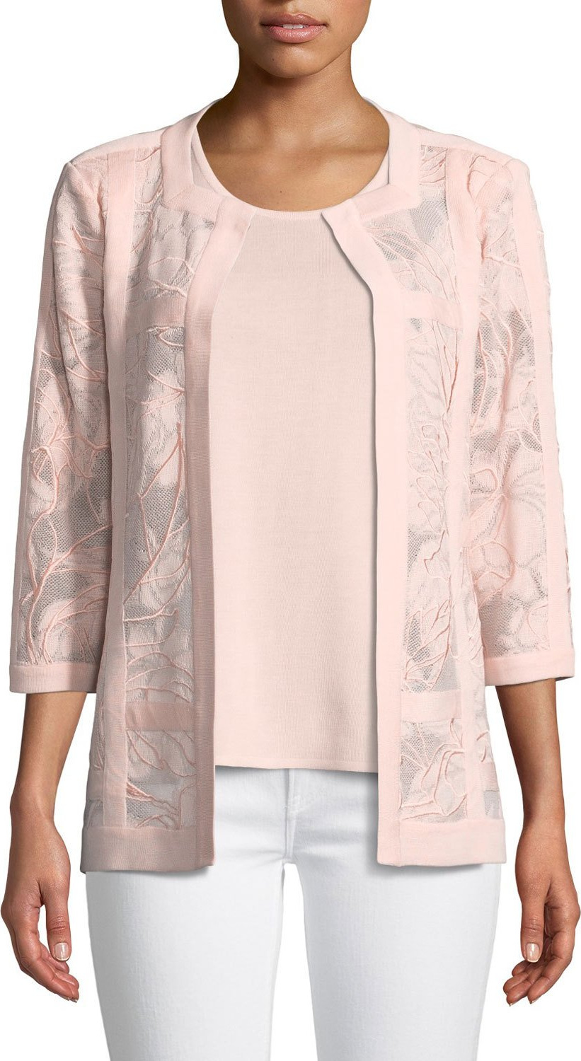 Misook Tonal Floral Embroidered Jacket