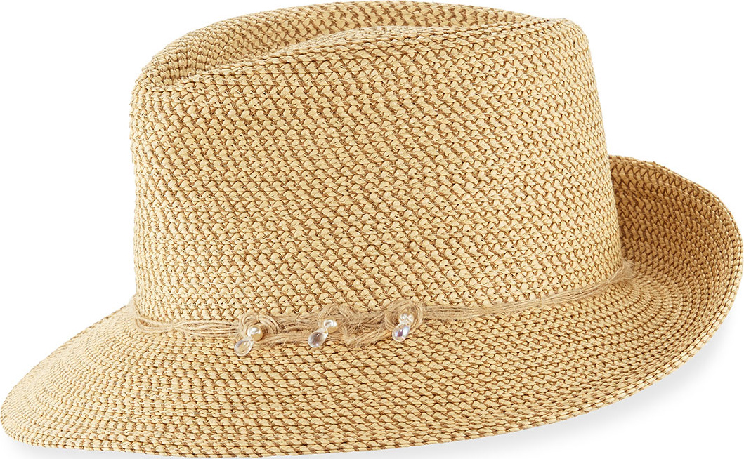 Eric Javits Mustique Squishee Packable Sun Fedora Hat, Beige