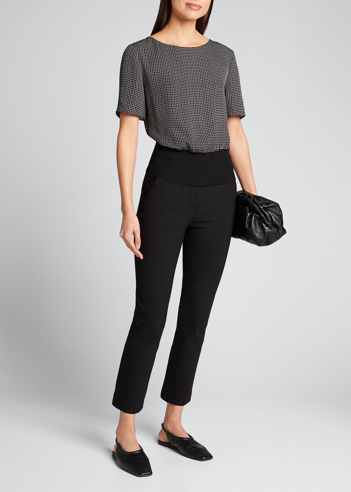 Theory Geometric Short-Sleeve Ribbed Waist Top