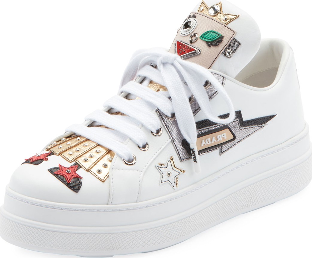 Prada Embellished Robot Leather Sneakers