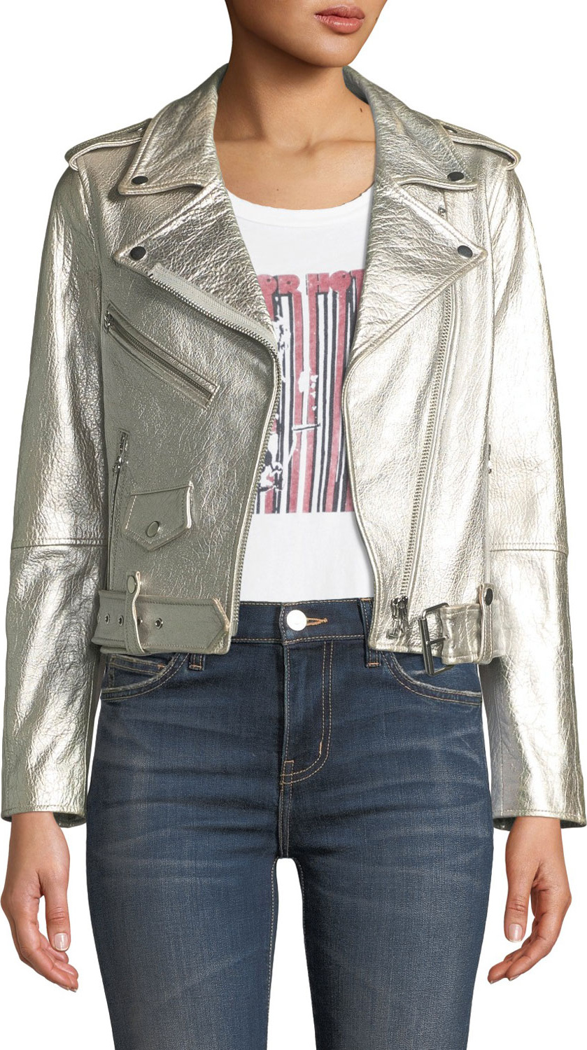 Current/Elliott The Shaina Metallic Leather Biker Jacket