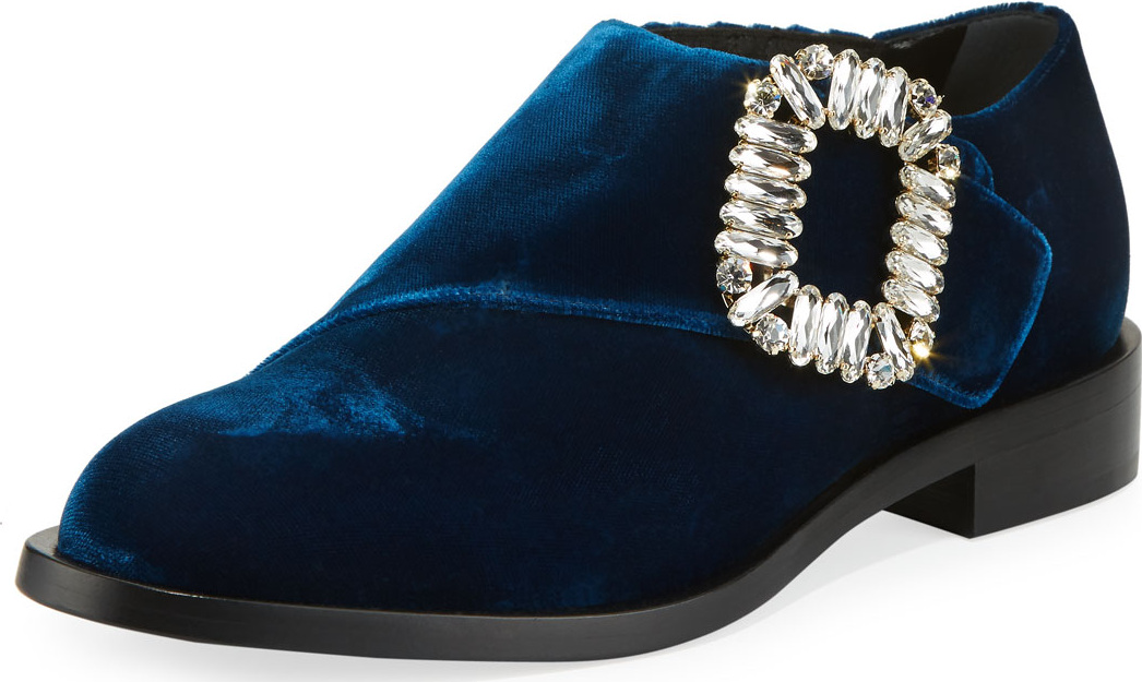 Roger Vivier Monk Strass Velvet Buckle Loafers