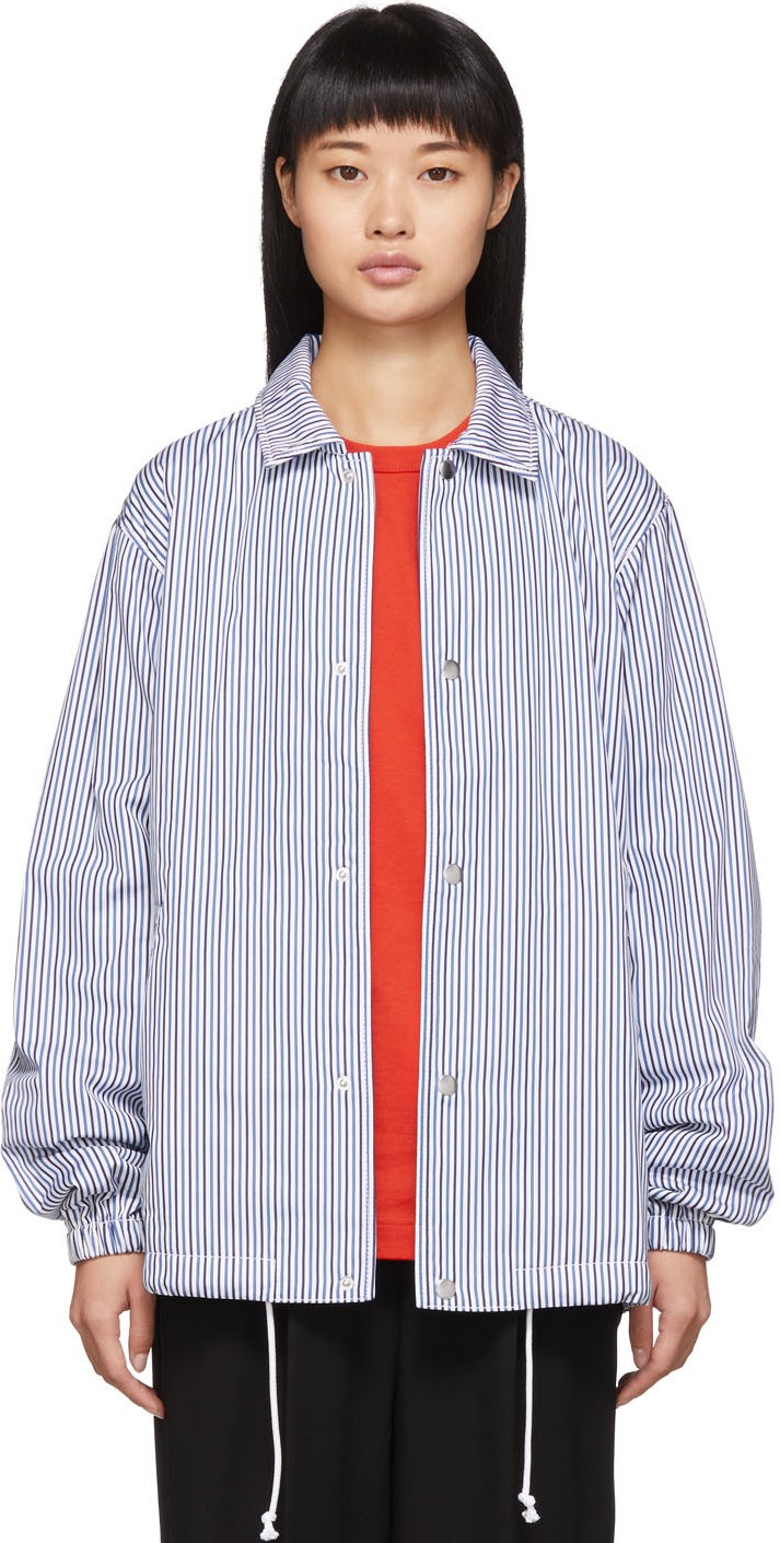 Comme Des Garcons Blue & White Striped Coach Jacket