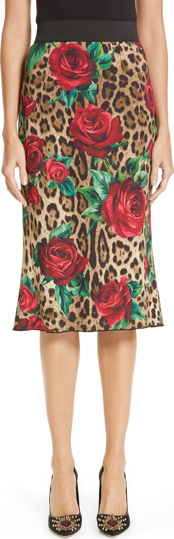 Dolce & Gabbana Rose & Leopard Print Cady Skirt