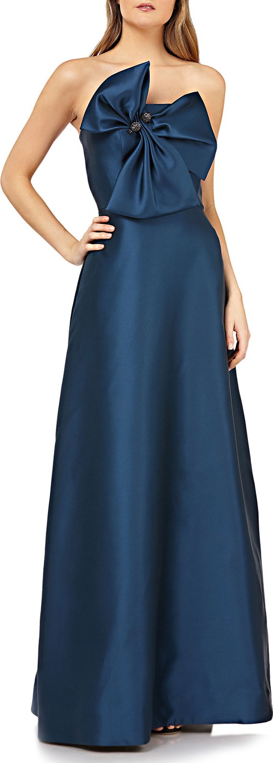 Kay Unger Strapless Gown w/ 3D Bow & Pockets