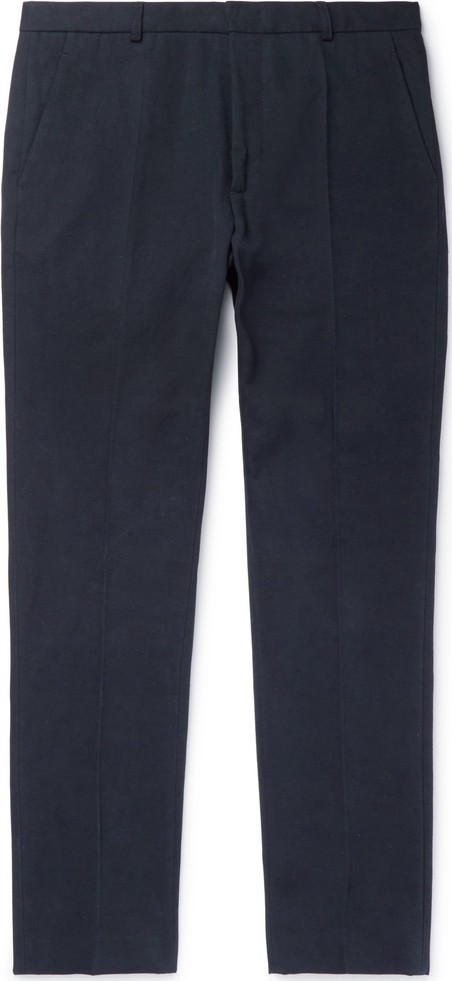 A.P.C. Navy Cropped Slim-Fit Mercerised Cotton-Canvas Trousers