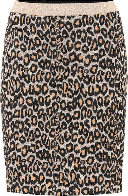 Miu Miu Leopard intarsia wool-blend skirt