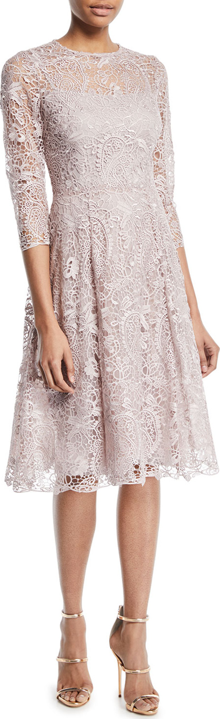 Rickie Freeman for Teri Jon Long-Sleeve Lace Fit-and-Flare Cocktail Dress