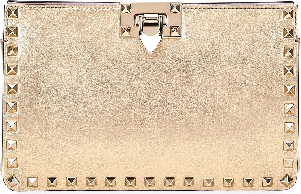 Valentino Rockstud Metallic Crackle Leather Clutch Bag