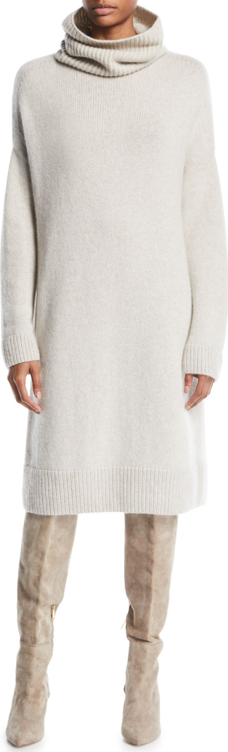 Loro Piana Darlington Turtleneck Long-Sleeve Shift Cashmere Dress