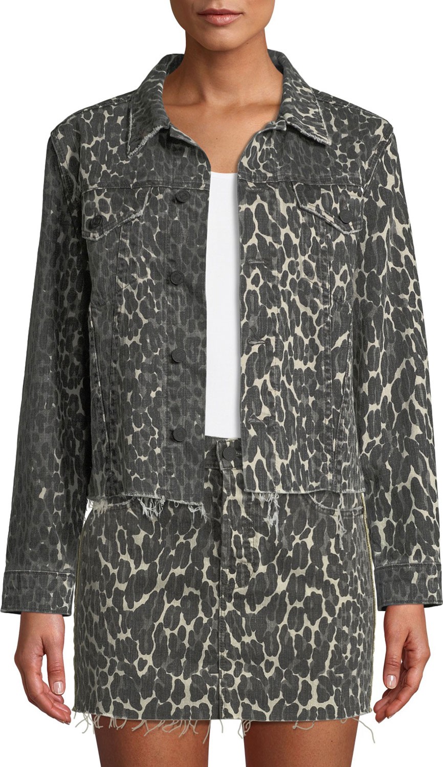 MOTHER The Cut Drifter Leopard-Print Denim Jacket