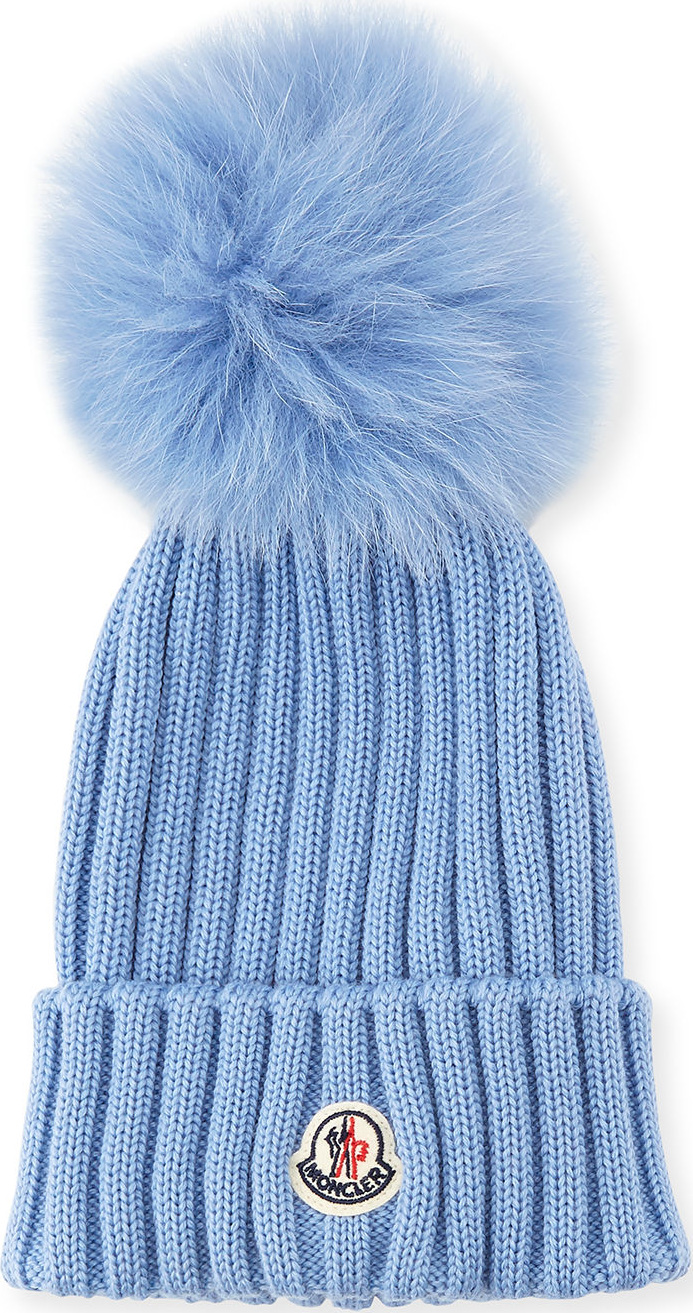 Moncler Berretto Knit Hat w/ Fur Pompom