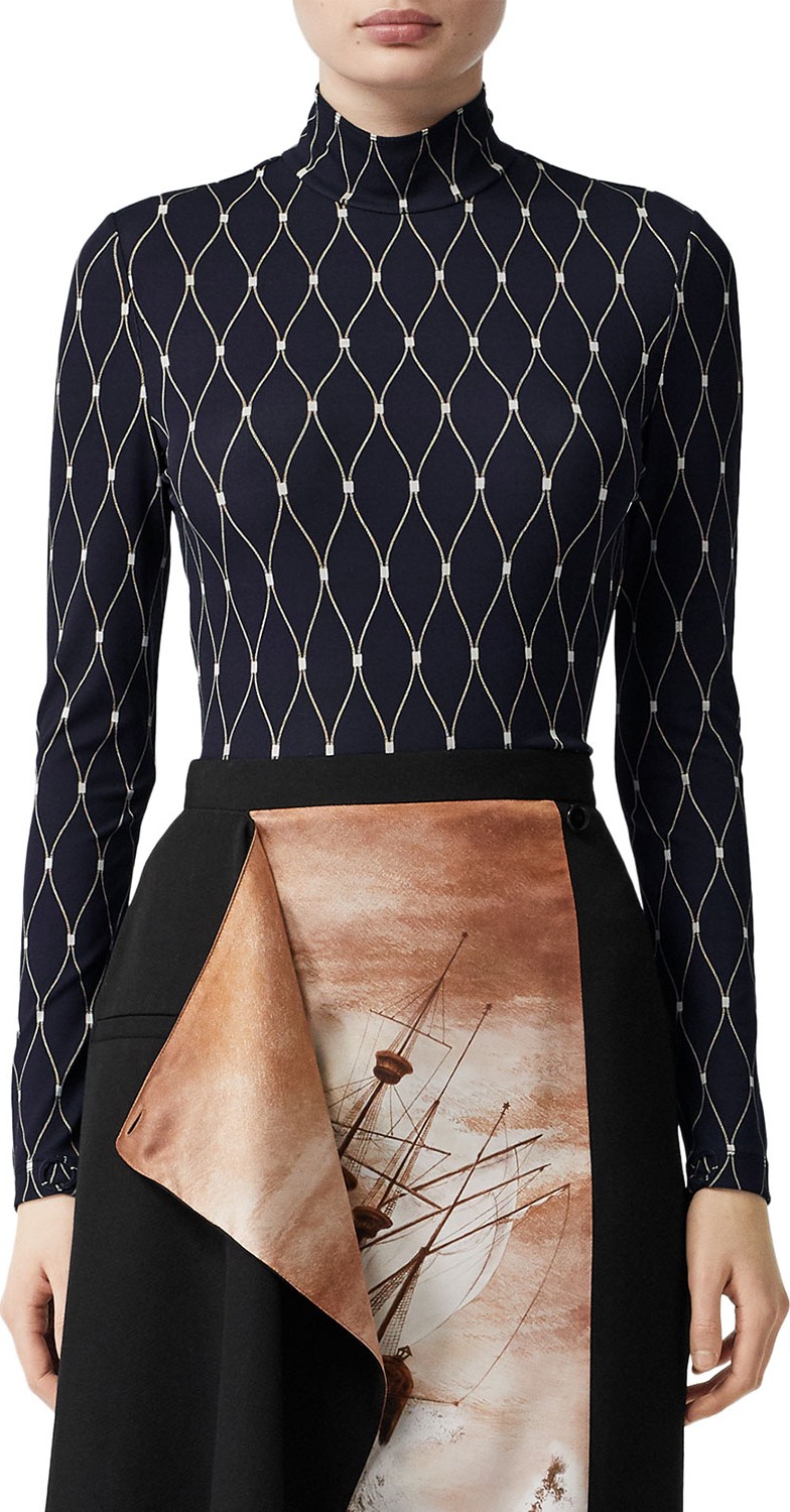 Burberry London England Printed Long-Sleeve Bodysuit