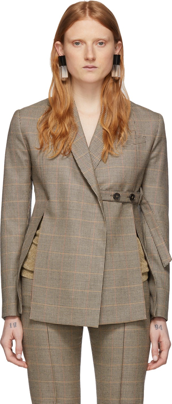 Rokh Beige Houndstooth Tye Utility Blazer
