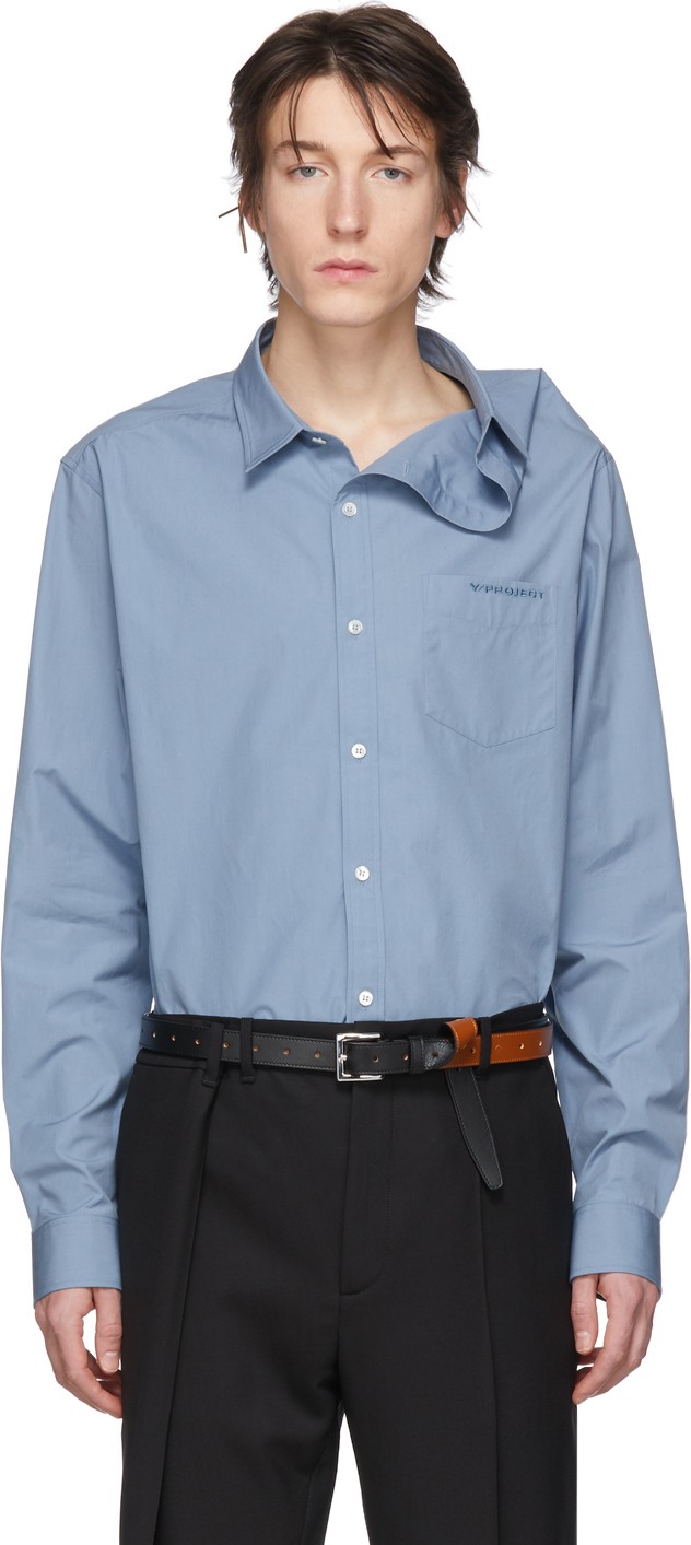 Y/Project Blue Asymmetric Collar Shirt