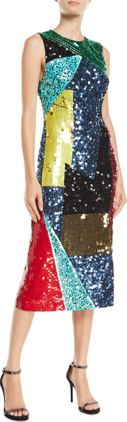 Alice + Olivia Nat Embellished Mid-Length Fitted Dress