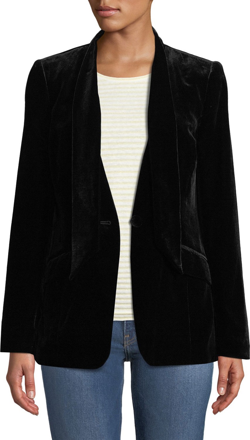 FRAME DENIM Velvet Tie Single-Button Jacket