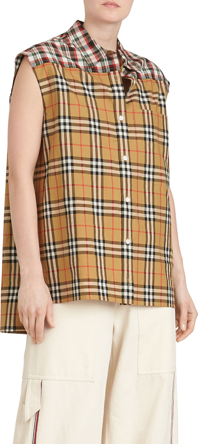 Burberry London England Hen Sleeveless Vintage Check Button-Front  Shirt