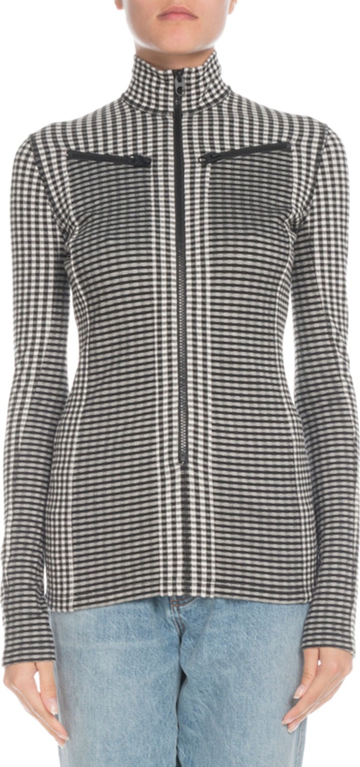 Proenza Schouler PSWL Check Turtleneck Zip-Front Top