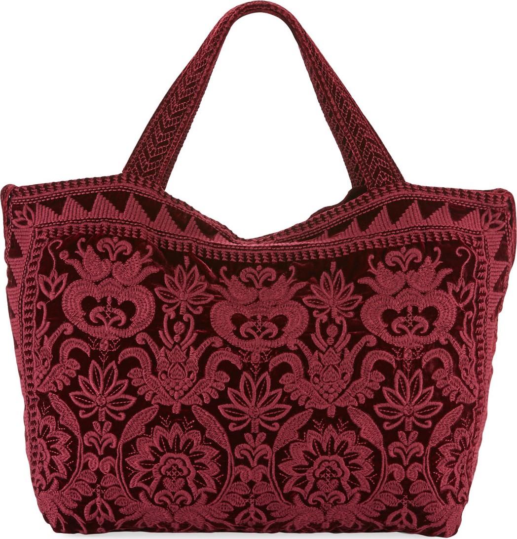 Johnny Was Hirsch Embroidered Velvet Tote Bag