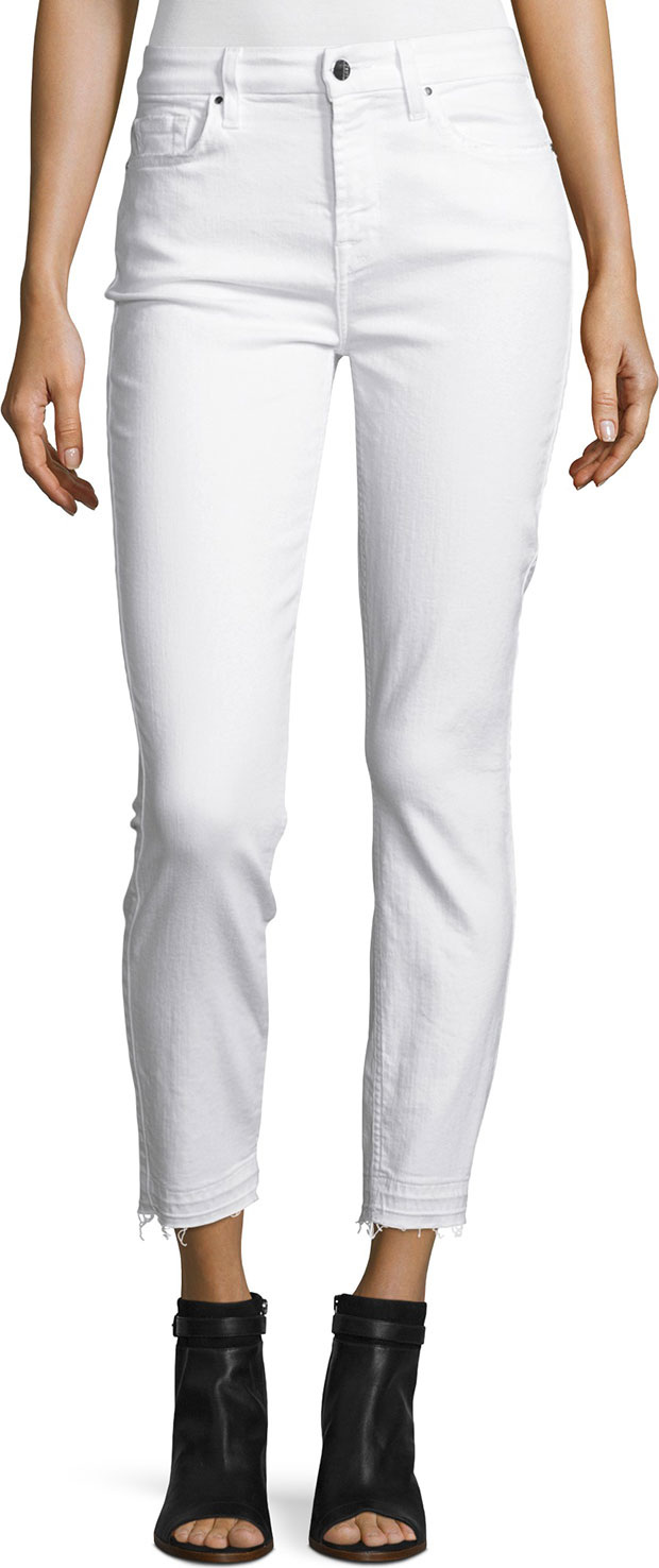 Jen7 Skinny Ankle Jeans w/ Released Hem, White