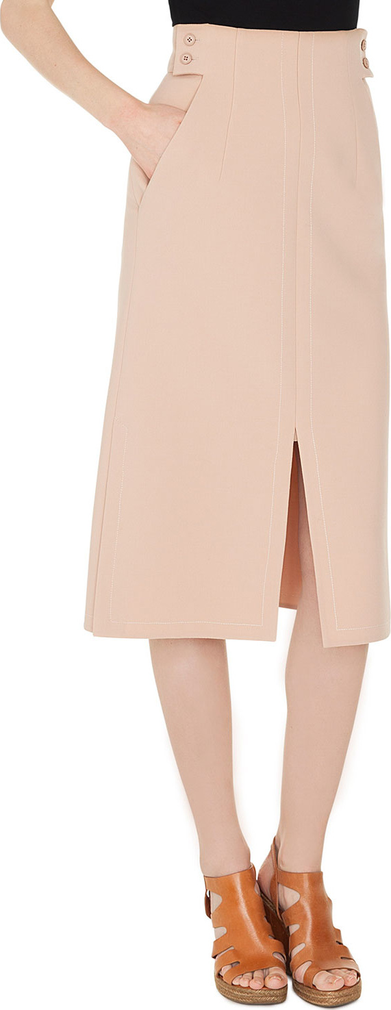 Akris High-Waist A-Line Wool-Stretch Long Skirt w/ Slits