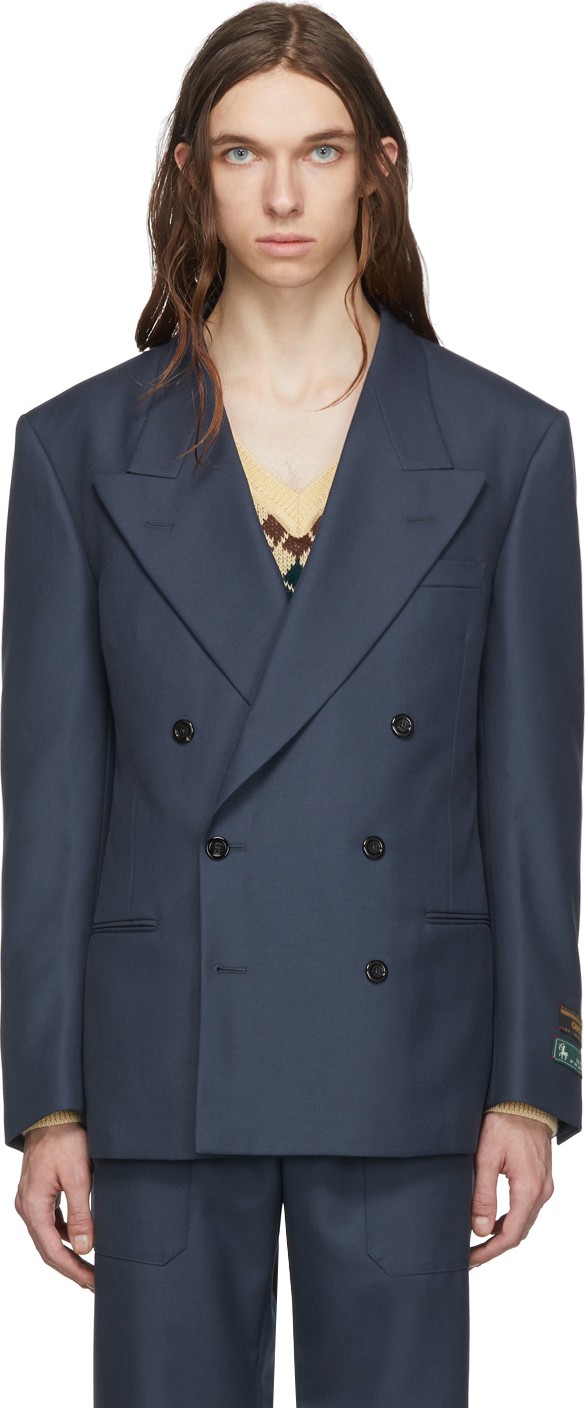 Gucci Blue Drill Military Blazer