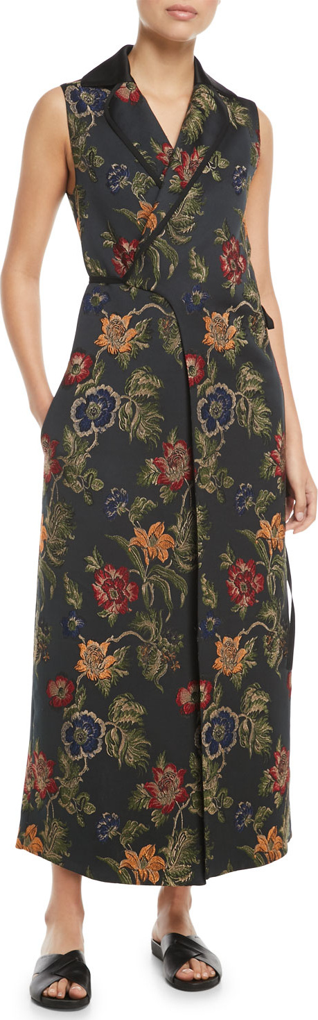 Rosetta Getty Sleeveless Floral Satin Jacquard Wrap Vest