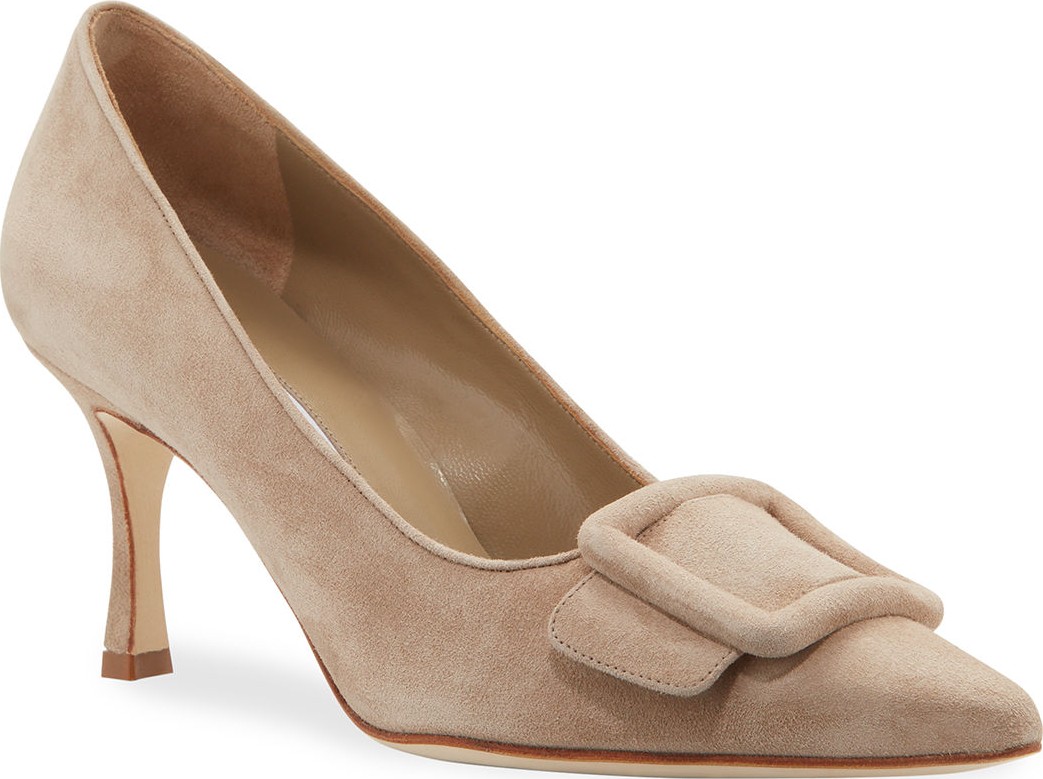 Manolo Blahnik Maysale Suede Pointed-Toe Buckle Pumps