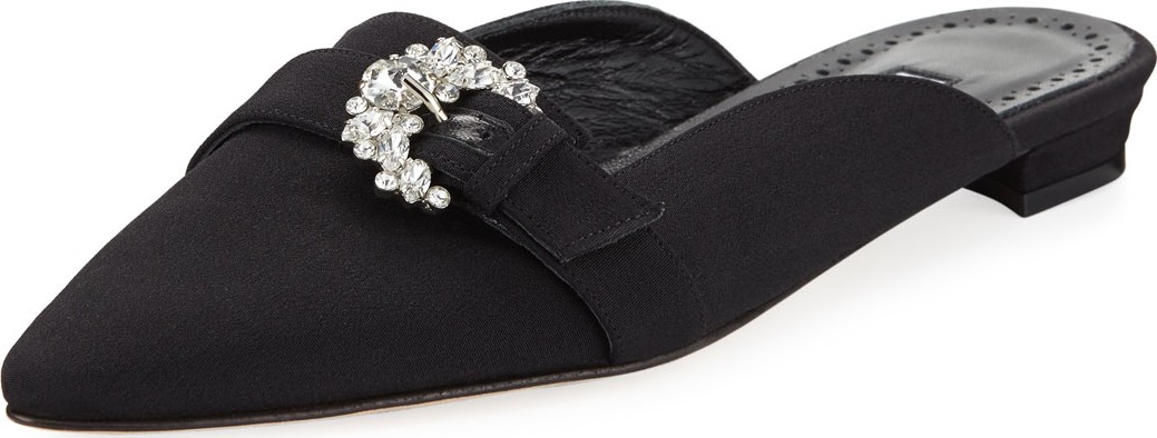 Manolo Blahnik Rubystra Flat Satin Mule Loafer