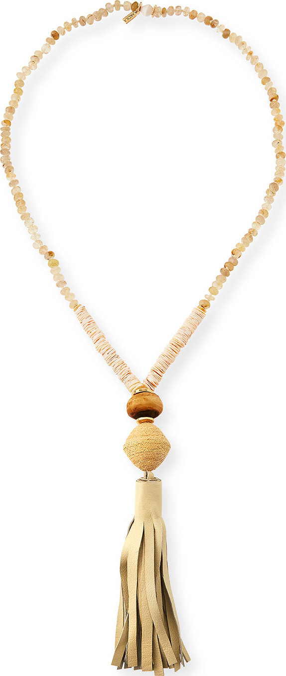 Akola Leather Tassel Pendant Necklace, 38"