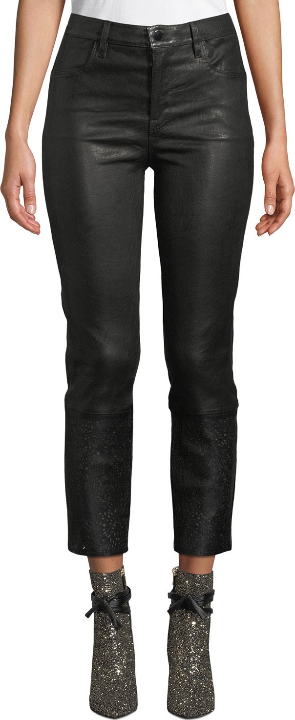 J BRAND Ruby High-Rise Cropped Leather Cigarette Jeans